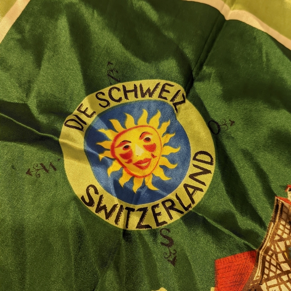 Green Silk Scarf with Swiss Map Design - Picture 5 of 8